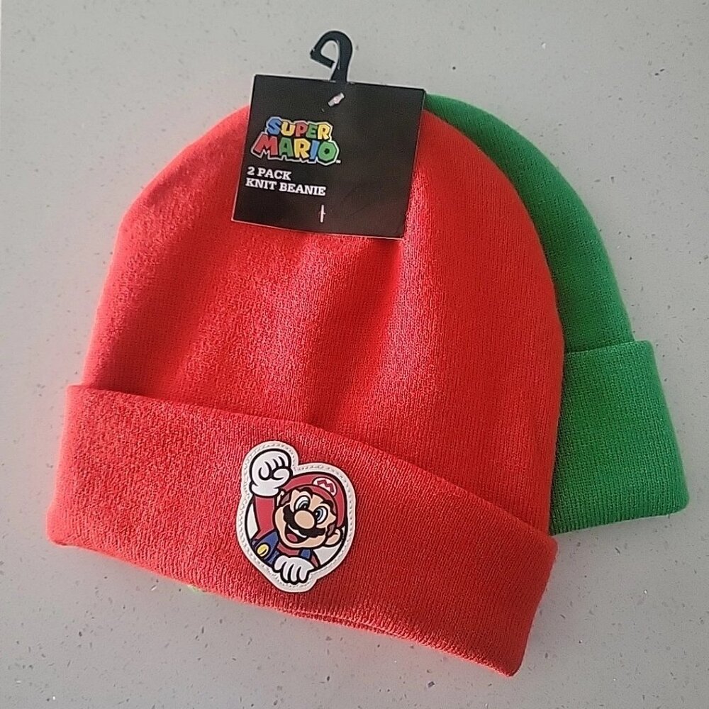 New Bioworld World Of Nintendo Super Mario & Luigi Knit Beanies 2 Pk Set